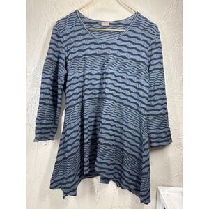 TIANELLO Womens Gray Black Pullover Asymmetric Striped Tunic Blouse Size Large